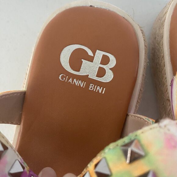 New Gianni Bini Rainbow Studded Platform Espadrille Sandals Ankle Straps Size 9M - Picture 12 of 14